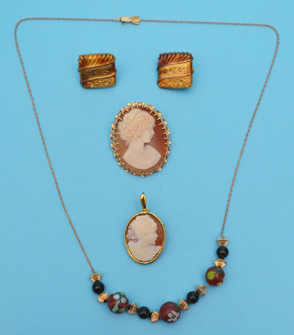 Great Jewelry Lot -2 Cameos, Necklace & Gold Earrings (1 of 1)