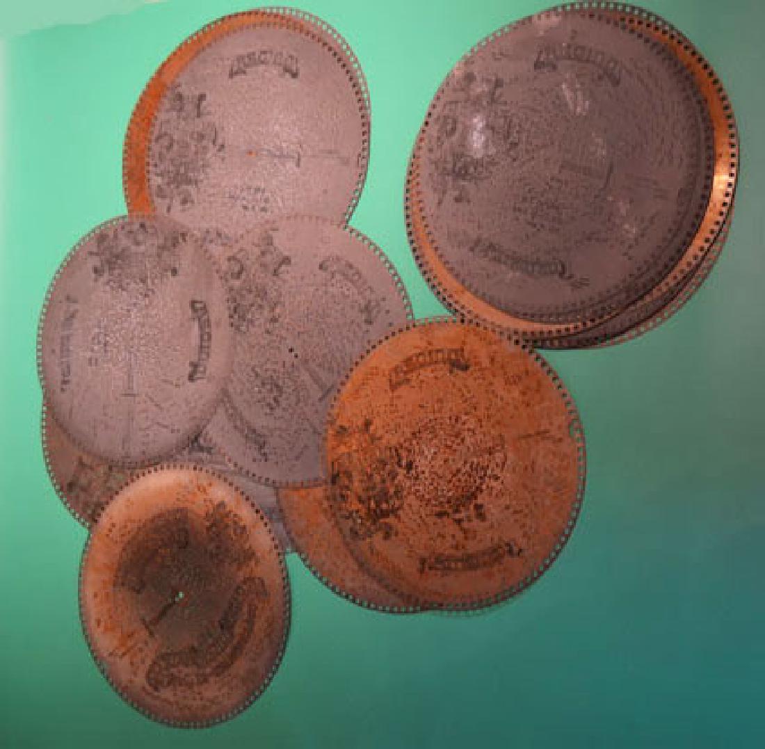 51 Regina Music Box Discs (15.5" diameter): 1.bon-ton, two step,Zimmermann 1389 2.marching through Georgia, henry.c.work.1205 3.any rag song, Allen 10036 4.treasure waltz, from the gypsy baron 5. Beau ideal, March. Sousa 1266 6. Lingaling-polka