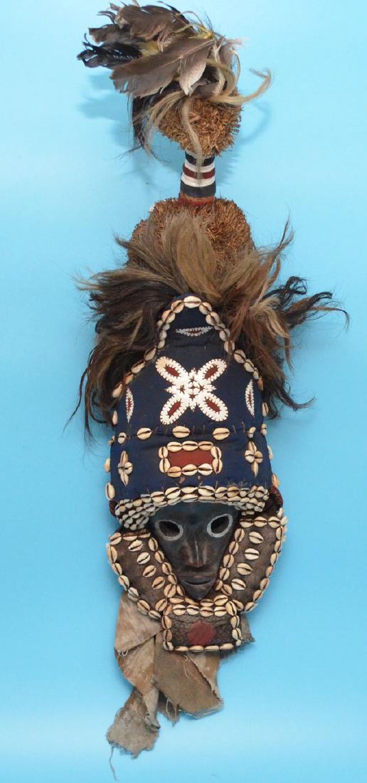 Large African Mask w Shells, Textile & Carved Wood (1 of 2)