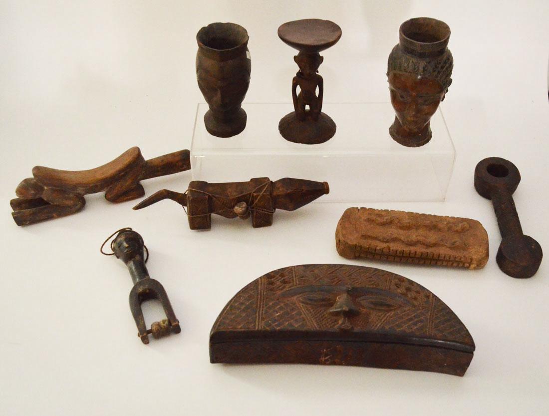Lot of African Carved Wood Accessories (Box, Cups, (1 of 4)