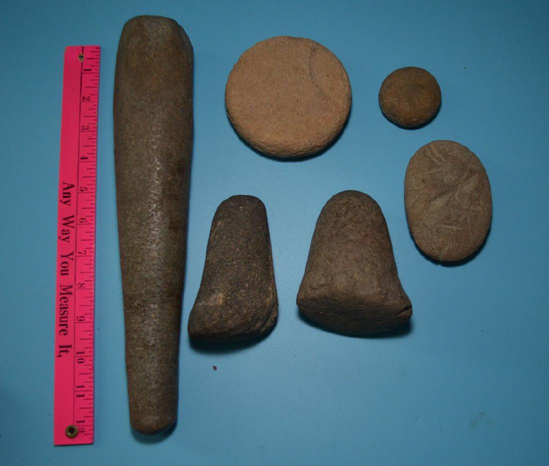 Lot Of Native American Pestles & Stone Implements (1 of 3)