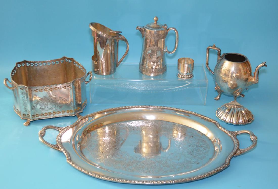 Silver Plate Lot (Trays, Teapot, Basket) (1 of 5)