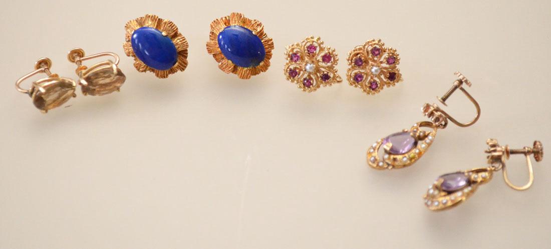4 Old Prs Of 14k Gold Earrings with Stones (1 of 4)