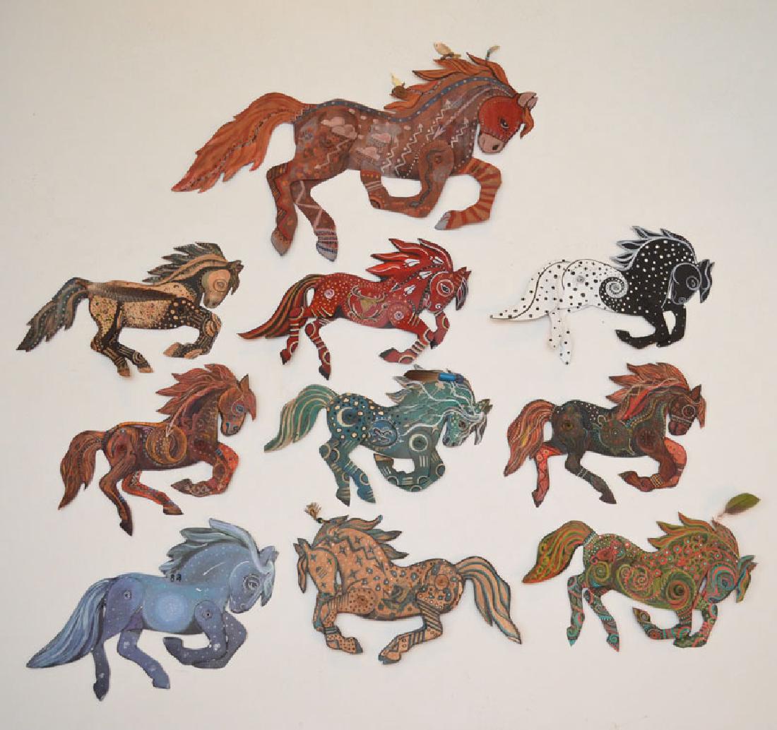 10 Painted Metal Horses Signed Peacock (1 of 4)