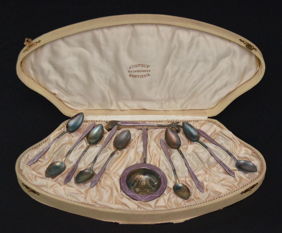 Jacob Tostrup Silver & Enamel Tea Strainer & Spoons (1 of 4)