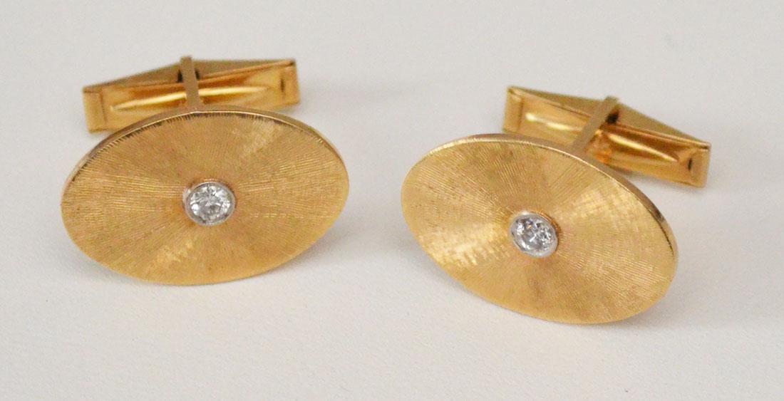 Elegant 14k Gold & Diamond Oval Cufflinks (1 of 3)