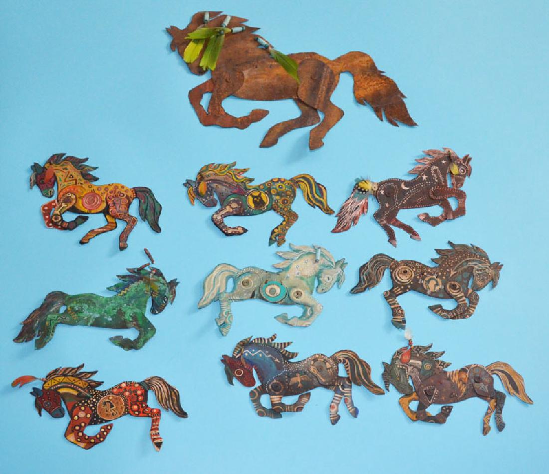 Lot of 10 Painted Tin Horses Signed Peacock (1 of 4)