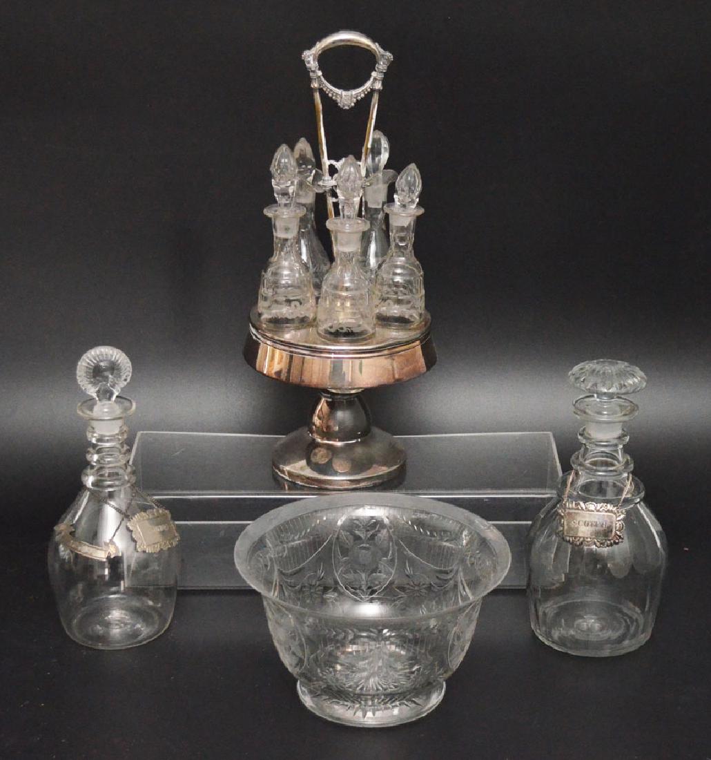 Antique Glassware Lot (Cruet Set, Decanters, Bowl) (1 of 4)