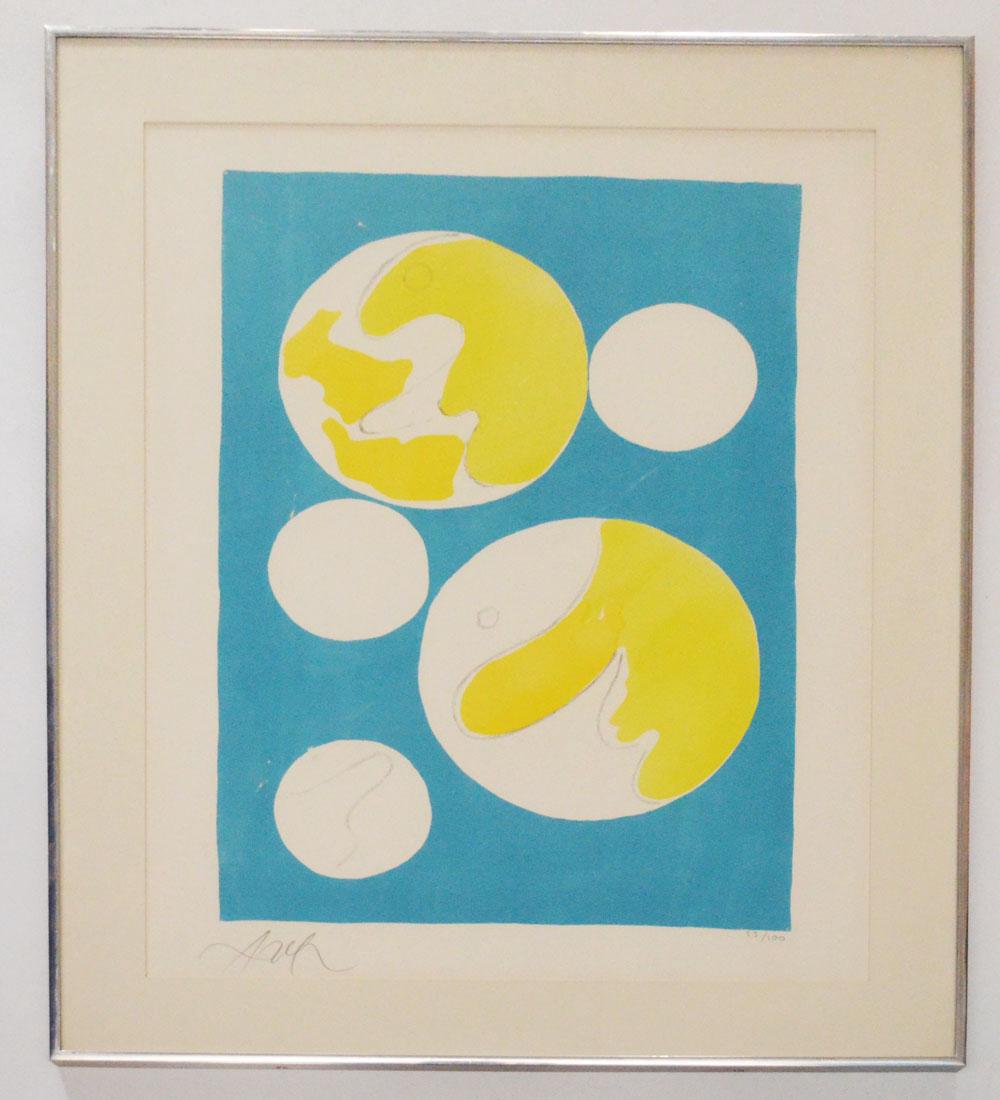 Illegibly Signed Blue & Yellow Numbered Litho (1 of 2)