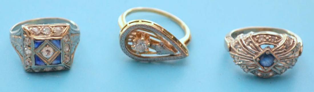 3 Antique 14k Gold Sapphire & Diamond Filigree Rings (1 of 4)