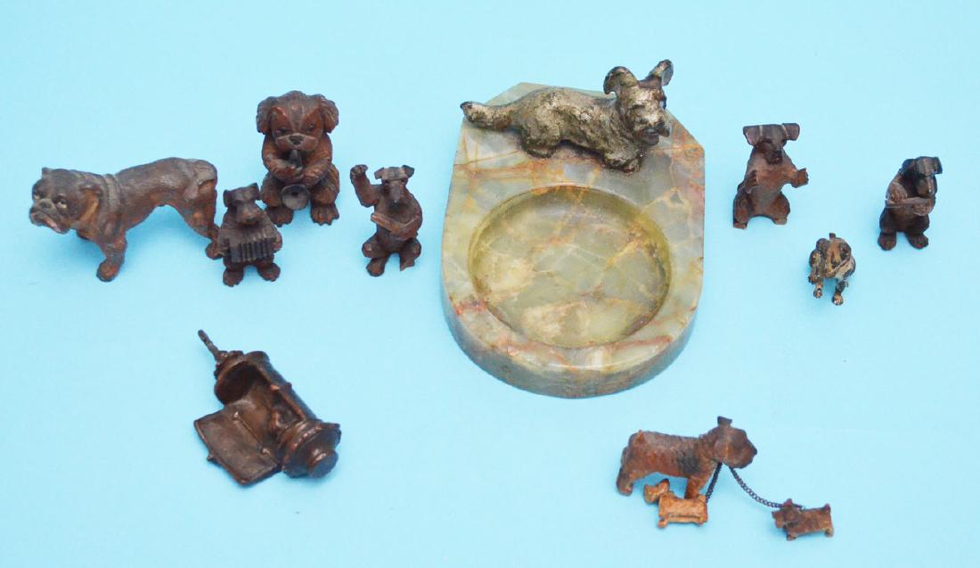 Fun Antique Dog Lot  & Lantern ( Bronze, Wood, Cold (1 of 6)