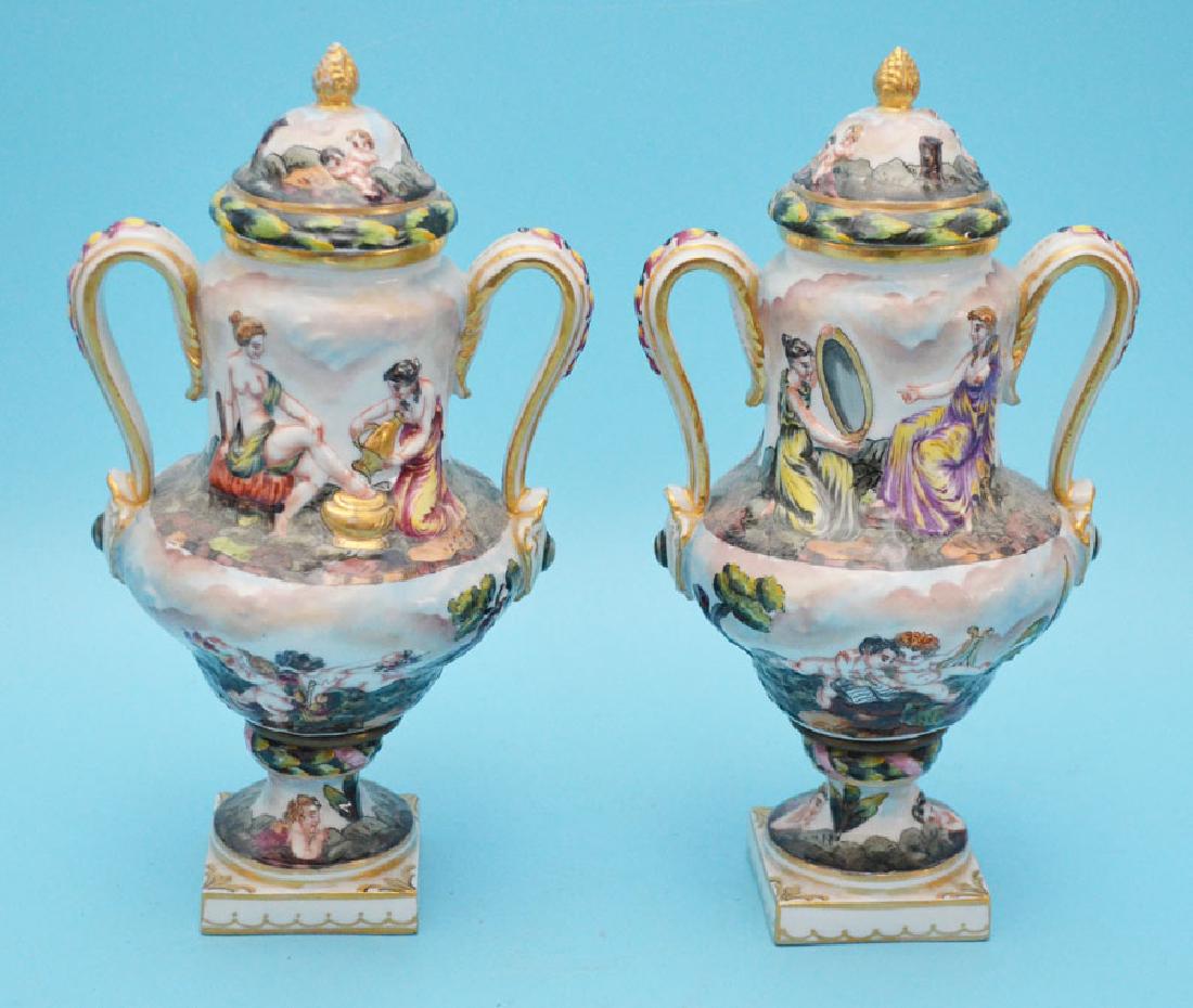 Pair Of Capodimonte Covered Urns with Angels (1 of 3)