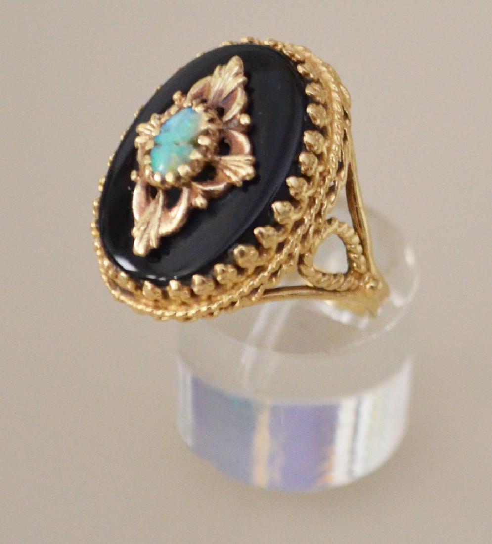 Lovely 14k Gold, Onyx & Opal  Ring (1 of 2)