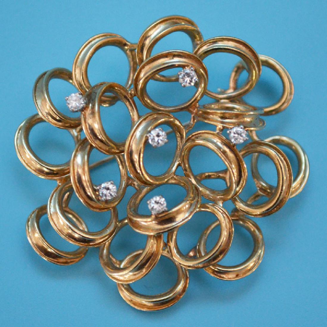 Mid Century Abstract 14k Gold  Circle Pin With Diamonds (1 of 1)