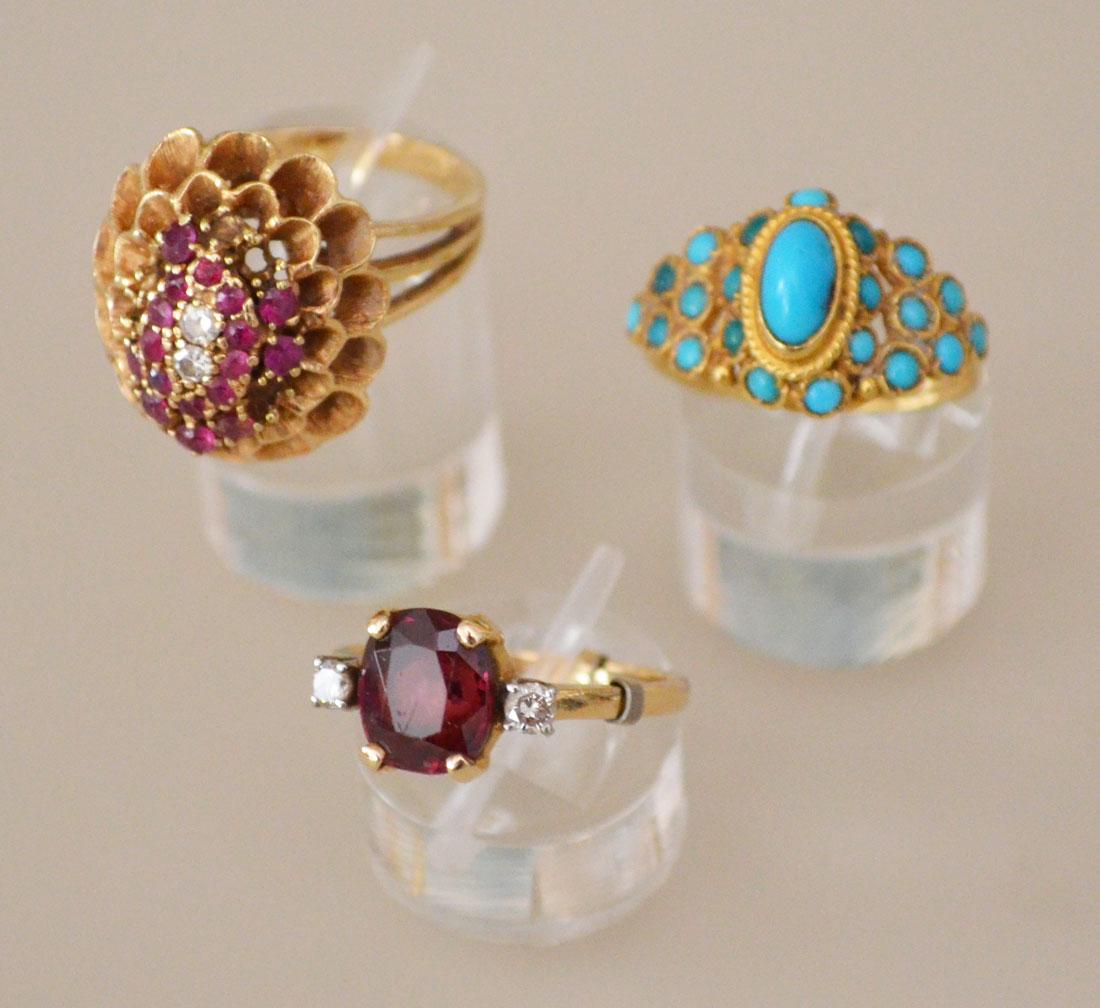3 Fabulous 14k/18K Gold Rings With  Garnets, Ruby, (1 of 2)