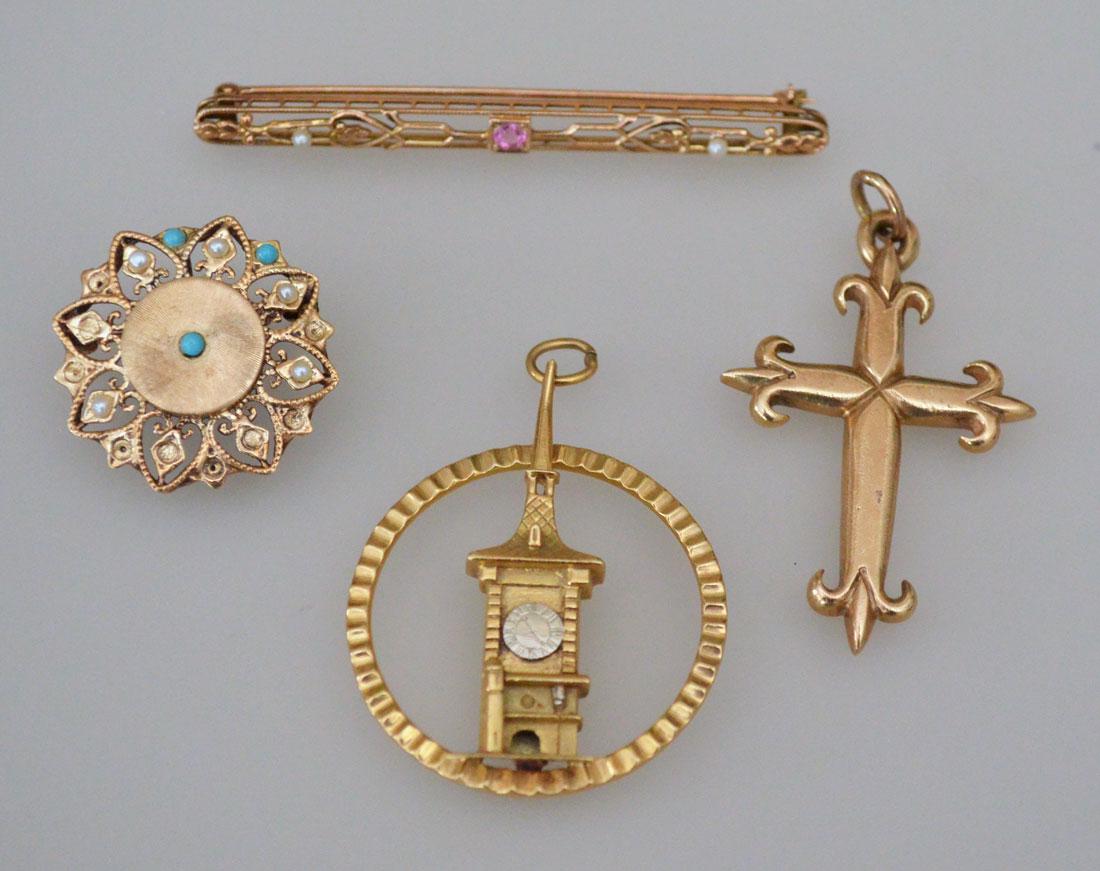 4 Wonderful 14k Gold Pins And Pendants (1 of 3)