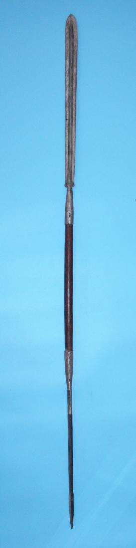 Estate Fresh Steel & Wood Vintage Lion Spear: Measures 65 1/8" long total blade part 22 3/8" long