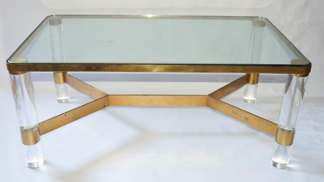 Karl Springer Brass, Lucite Signed Coffee Table (1 of 3)