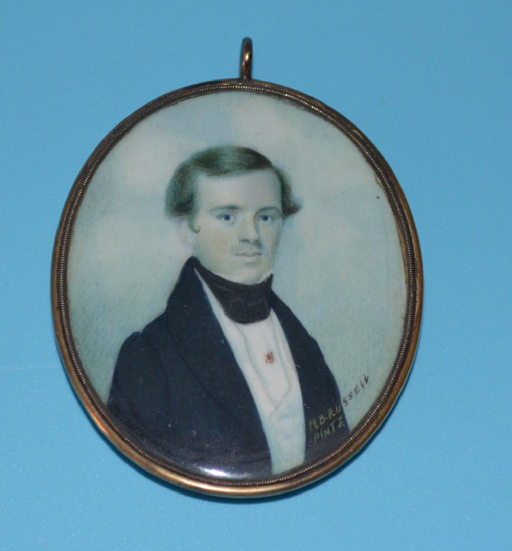 Moses B. Russell Miniature Portrait Of A Gentleman: Signed MB Russell Pintz. Frame: 3" x 2.25".
