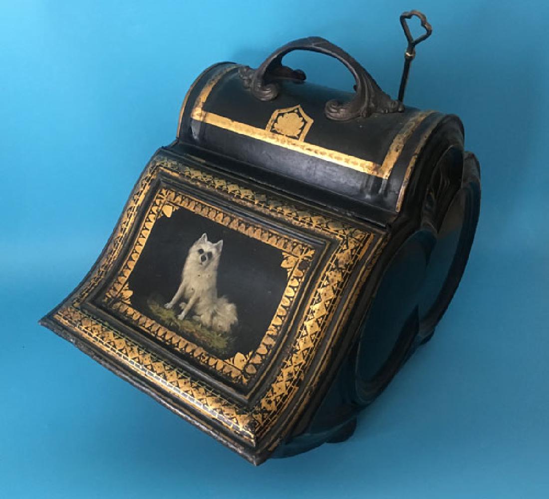 The Best 19th C. Tole Coal Bin With Dog Decoration (1 of 6)