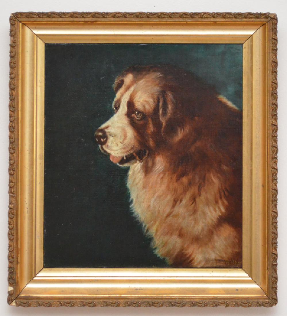 St Bernard Dog Painting Signed Wilber: Frame: 20.5" x 18.25" image sight: 16" x 13.75"