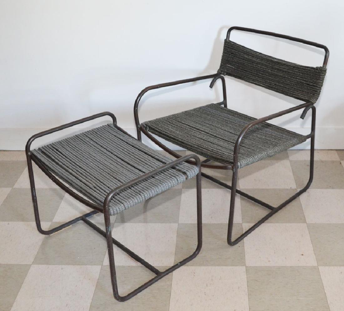 Walter Lamb Bronze Chair & Ottoman: Chair measures 30.25" tall x 24" wide x 27.5" deep, with a seat height of approx. 18" tall. The ottoman measures 20.5" tall x 23" long x 18" deep. Nice overall condition, some light wear, appears slig