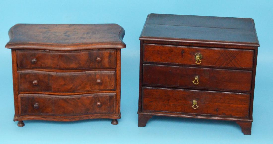2 Antique Miniature Chests (Biedermeier & Tall Chest: One measures 10 1/8" x 12 1/2" x 7 1/2" and 10 1/2" x 12 1/2" x 9 1/4"