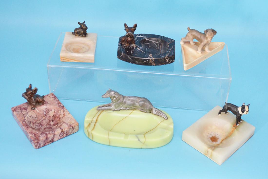 6 Dog Ashtryays (Boston Terrier, Scottie etc): Stone glass and pottery. They range from 2.25" to 3.25" tall.