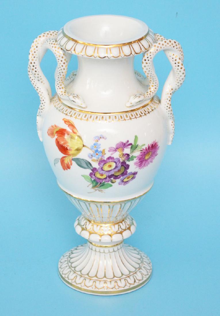 Meissen Cross Sword Snake Handle: Measures 11" tall, crossed swords mark, floral bouquet design.