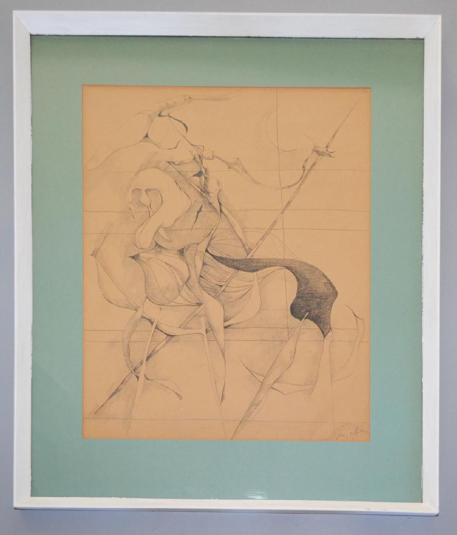 Signed Leon Kelly Original Drawing: From Alexandre Iola's Gallery. Leon Cali, self-portrait as Don Quixote Tetuan. 1,953 inv. No. 446. Frame 33 1/8“ x 26 3/8“ image sight 24“ x 18.25“
