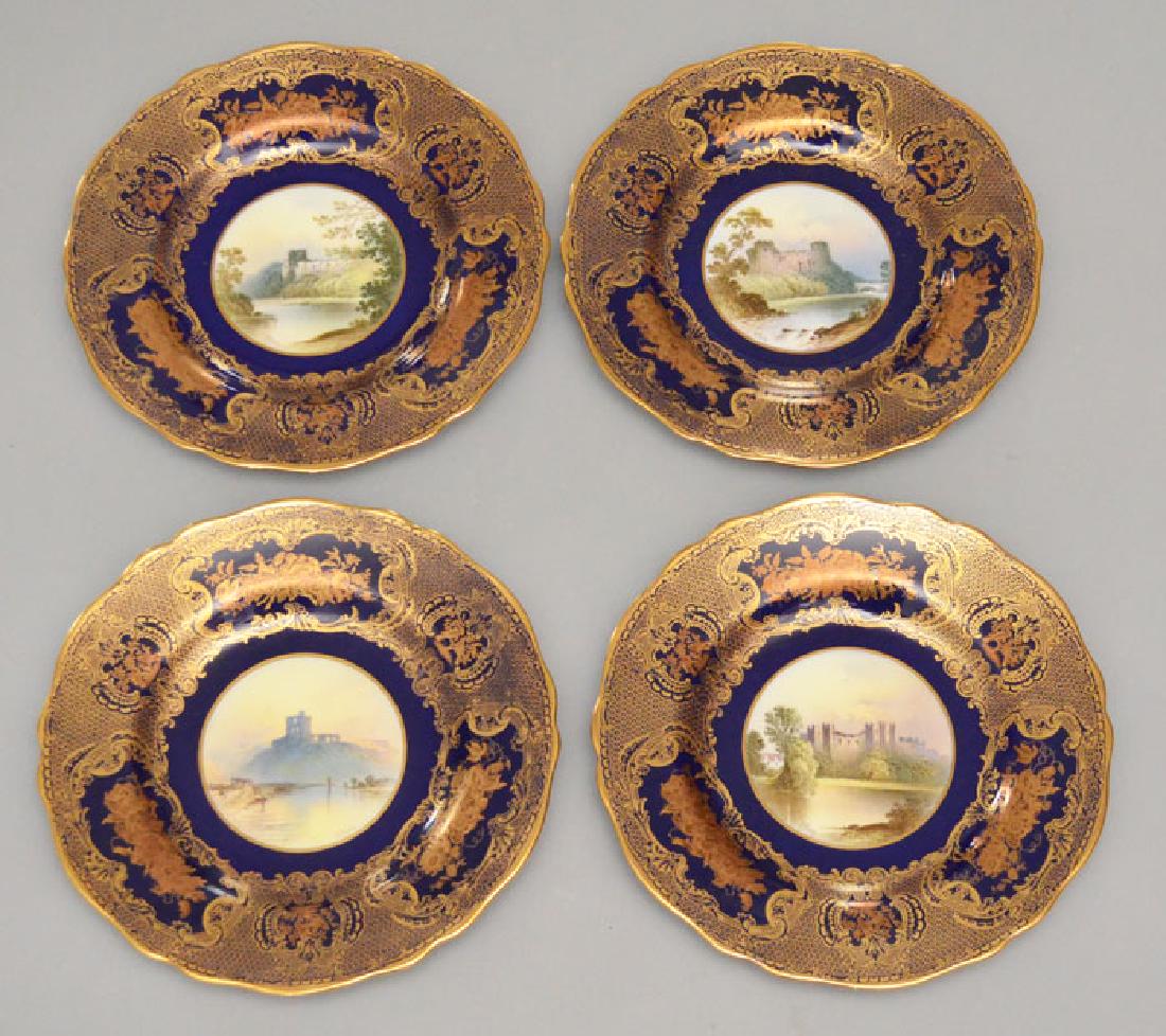 4 Copeland Spode Castle Plates: They measure 9 1/8" diameter. Includes: Norham Castle, Old Bothwell Castle, Ludlow Castle and Barnard Castle. Signed H. Perry
