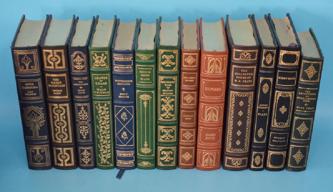 13 Franklin Library Leather Bound Books: Includes Anna Karenina by Leo close story, the magic mountain by Thomas Mann, the ambassadors by Henry James, leaves of grass by Walt Whitman, weathering Heights by Emily Brontë, Henrik Ibsen plays,