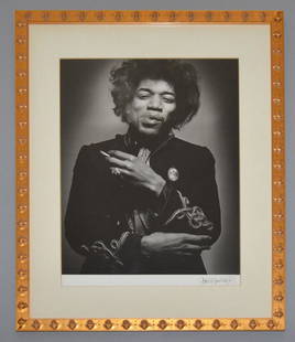 Signed Gered Mankowitz Jimmy Hendrix Photograph: Frame: 24.75" x 19 1/8" Image 17.75" x 15.75"