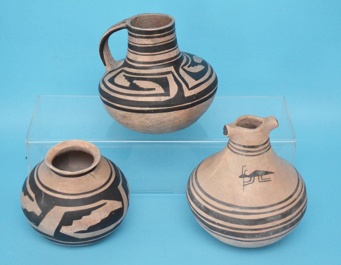 3 Anasazi Native American Indian Pots (1 of 2)