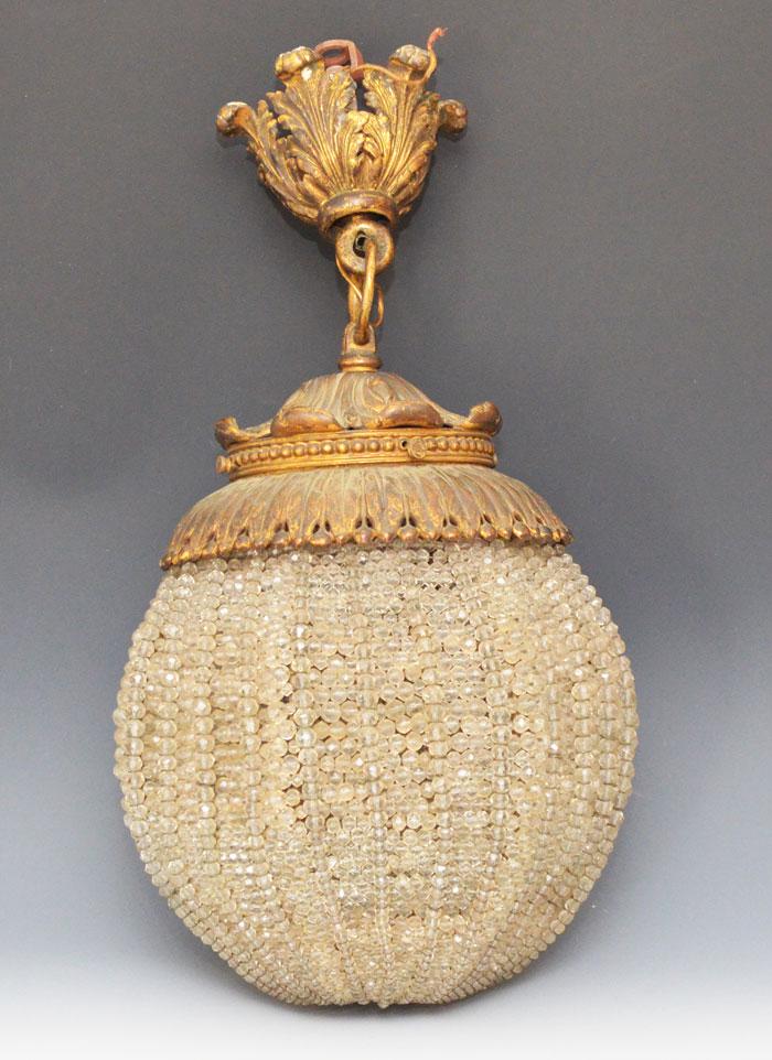Vintage Faceted Crystal & Bronze Hanging Fixture: Measures approximately 26" tall, in need of some restoration, view pictures.