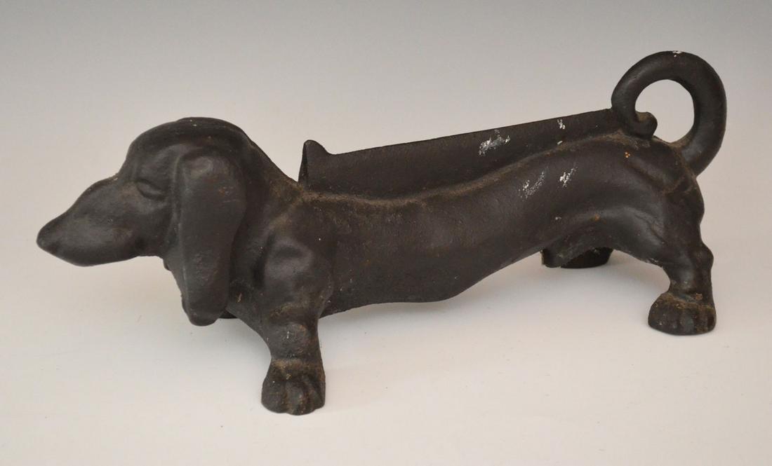 Dachshund Cast Iron Boot Scraper: Measures 5" tall x 15.5" long x 6" wide.