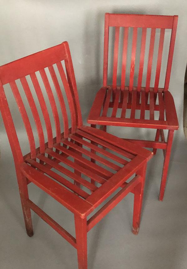 6 Aldo Rossi Red Chairs: They measure 32 3/8 "(H) the seats measure 16"(L) x 15"(W). The red paint has some wear see pictures.