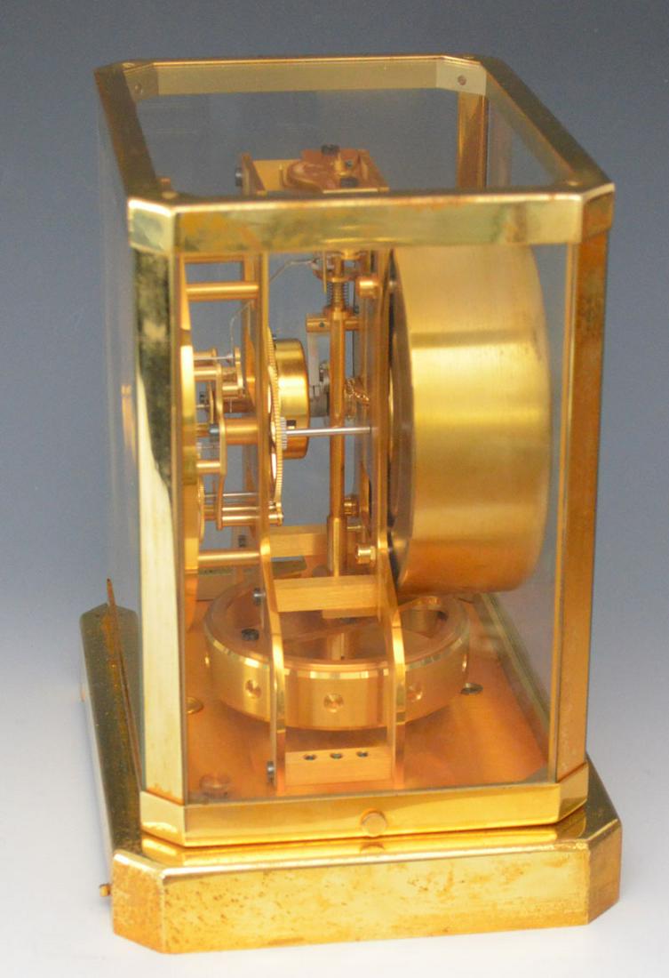Great Jaeger LeCoultre Atmos Clock: Measures 9.25" tall x 8.5" long x 6.25" deep. In estate found condition with some wear to finish, presentation plaque.