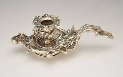 Vavassori Heavy Sterling Silver Ornate Candlestick: Signed L. Vavassori sterling silver candlestick. Gross weight is 259.3 grams. Measures 2" tall x 6" long.