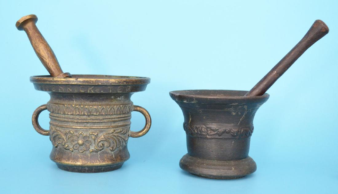 2 Antique Mortar & Pestles with Relief Design (1 of 4)