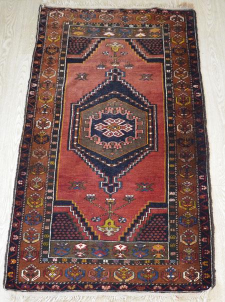 Antique Turkish Carpet / Rug: Measures 82" x 42.5". Some areas of thinned pile, clean, nice overall.