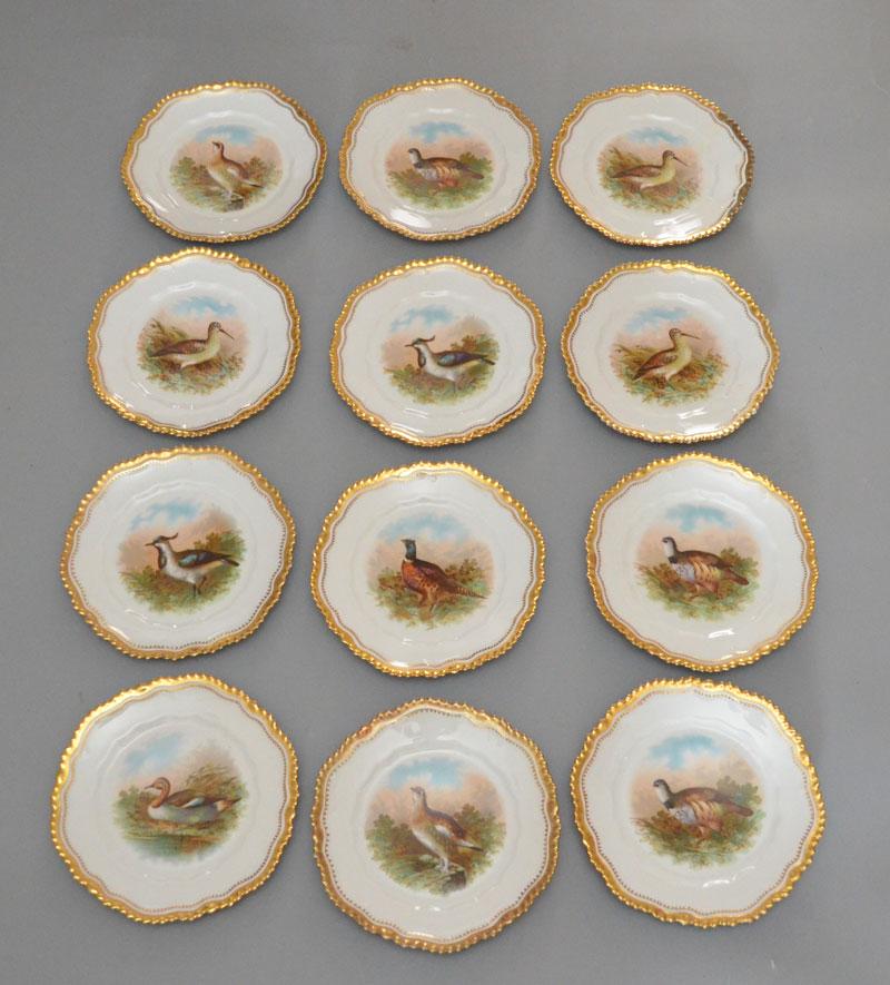 Set Of Royal Wurtemburg Bird /Fowl Gold Plates: Parsifal Royal Wurttemberg (Wurttemberg) Limoges style plates. Includes ducks, sand pipers, pheasants, quail, etc. They measure 8.5" diameter. All in nice overall condition with light wear, except one