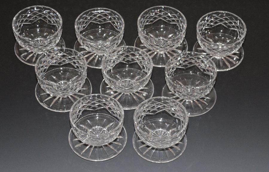 9 Waterford Tyrone Footed Dessert Cups / Bowls: They measure 3 1/8" tall x 4.25" diameter at the base. In nice overall estate found condition with light wear to bottom of the bases.
