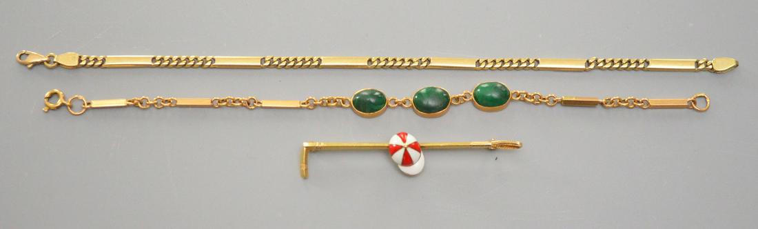2 14 k Gold Bracelets & Jockey Hat Pin (1 of 3)