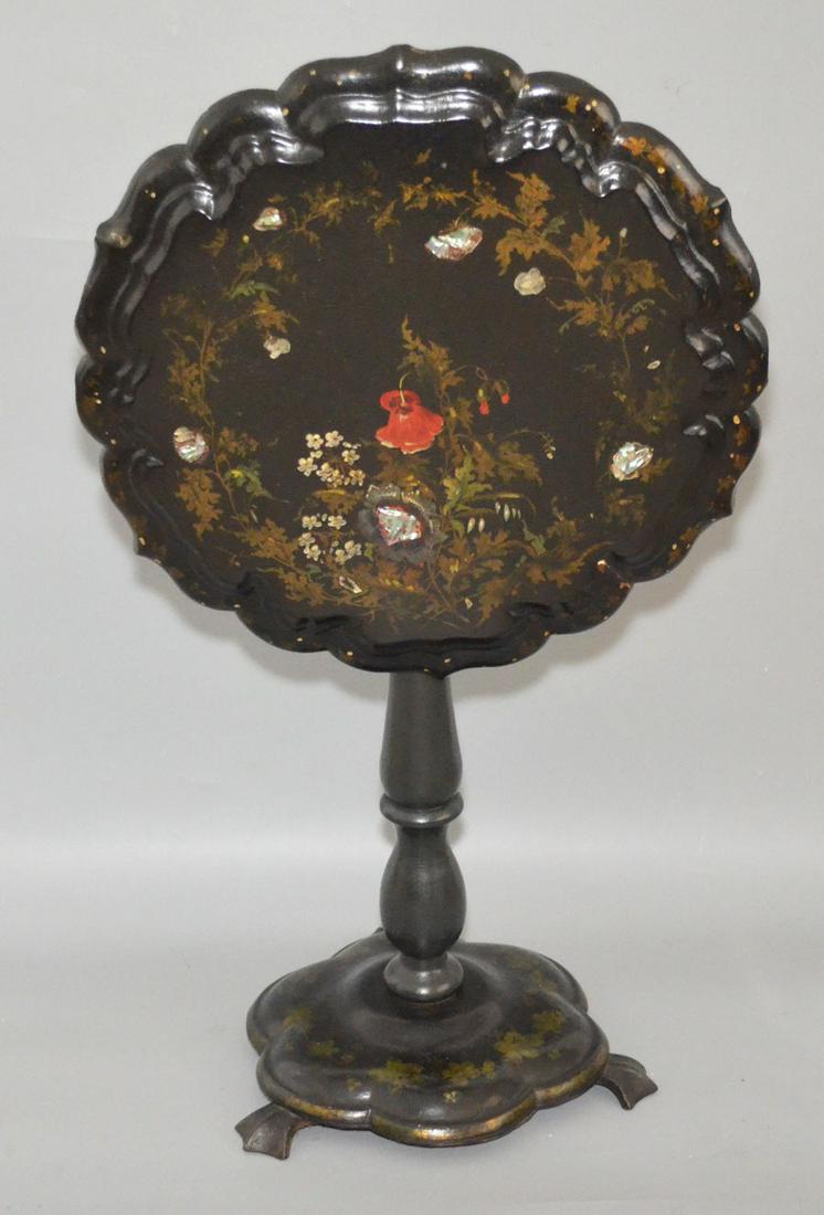 Antique Papier Mache Laquer Tilt Top Table (1 of 6)
