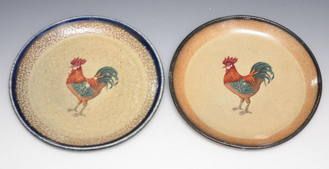2 Large Monroe Salt Works Rooster Plates (1 of 3)