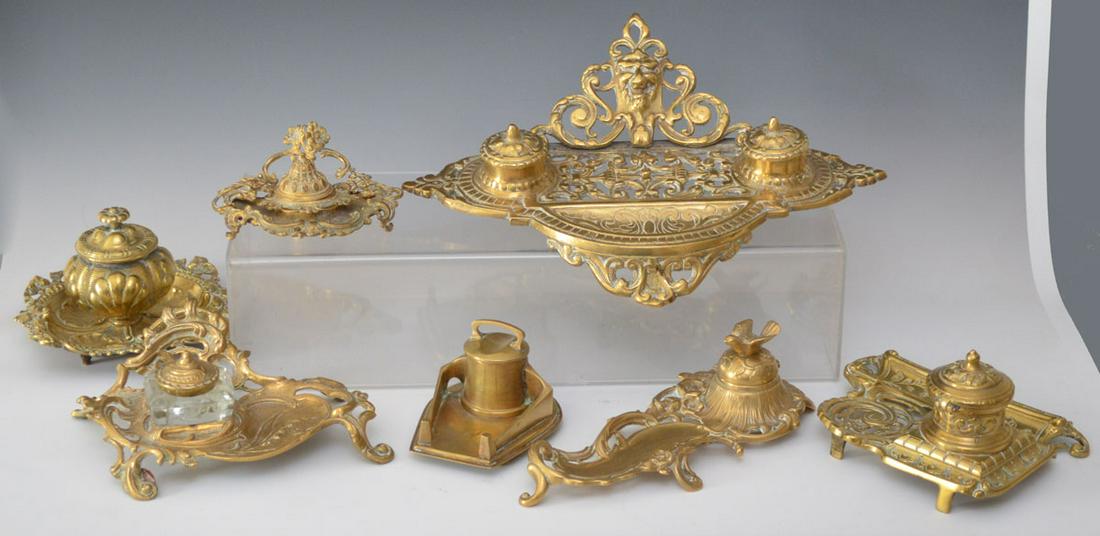 Collection of Brass Louis XIV Style Inkwells (1 of 5)