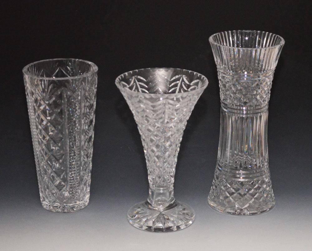 Lot Of 3 Elegant Vintage Waterford Vases: They measure 10", 10" and 12".