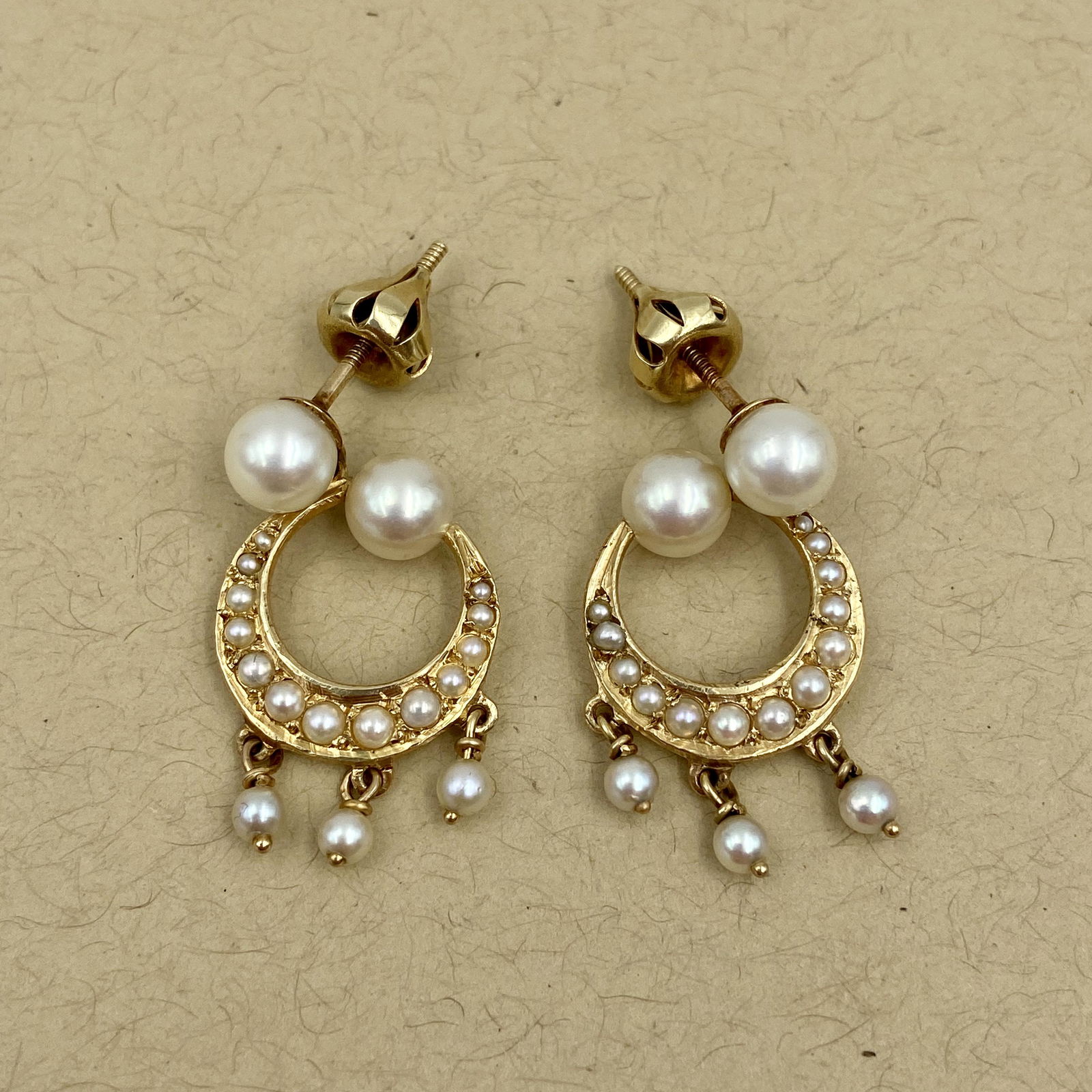 14K Gold Victorian Style Crescent Pearl Earrings (1 of 3)