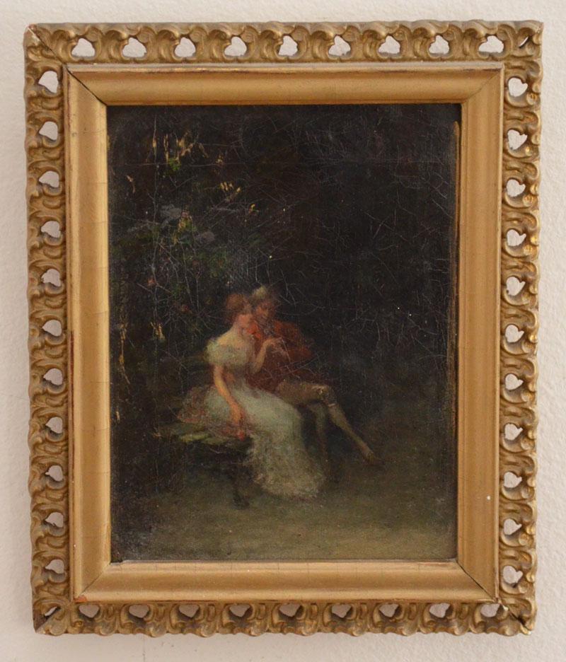 Small 19th Century O/C Courting Scene Painting (1 of 3)